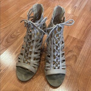 Nine West Gray Heels with Cage Design and Block Heel